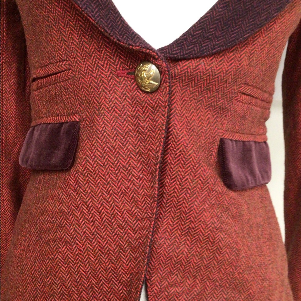 Smythe Velvet Trimmed Peak Lapeled Herringbone Blazer - Picture 6 of 16